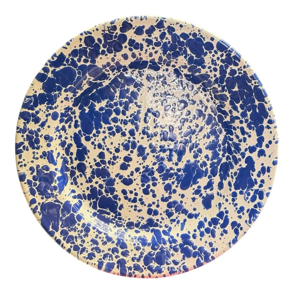 Crow Canyon Home Blue Splatter Enamelware Bowl and Plate Set